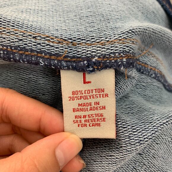 Blue Spice Knit French Terry Shortalls Womens L Large Denim Anti Blue Pockets - Picture 12 of 15